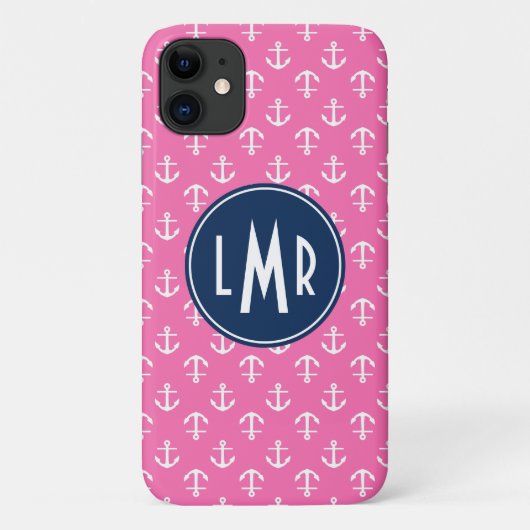 Patroon roonkleurige en blauwe monogram Case-Mate iPhone case (Achterkant)