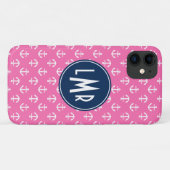 Patroon roonkleurige en blauwe monogram Case-Mate iPhone case (Achterkant (horizontaal))