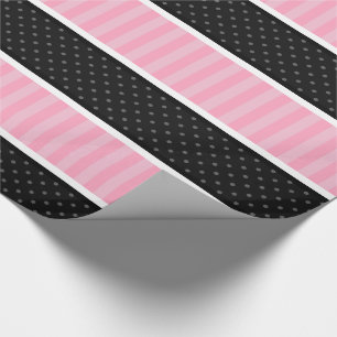 Patroon roonroze en zwarte poka Dot Stripes Cadeaupapier
