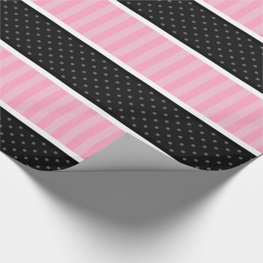 Patroon roonroze en zwarte poka Dot Stripes Cadeaupapier (Hoek)