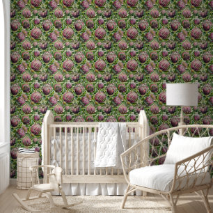 Patroon roze en groene Protea Flowers Behang