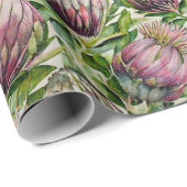 Patroon roze en groene Protea Flowers Cadeaupapier (Rol Hoek)