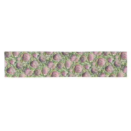Patroon roze en groene Protea Flowers Korte Tafelloper (Horizontaal)