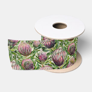 Patroon roze en groene Protea Flowers Lint