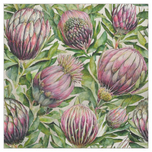 Patroon roze en groene Protea Flowers Stof