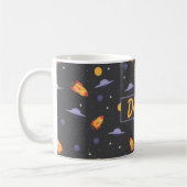 Patroon ruimte oranje zwart naam koffiemok (Links)