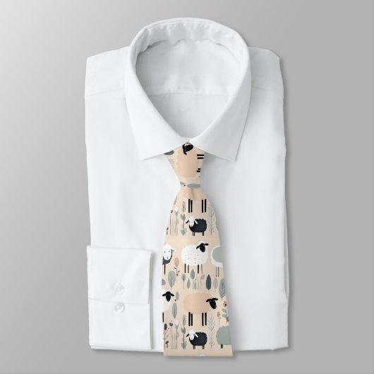 Patroon Schattige schapenpastel Beige Kleur minima Stropdas (Gebonden)