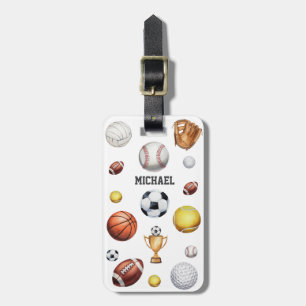 Patroon Sport thema Voetbal Tennis Baseball Bagagelabel