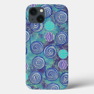 Patroon Tie Dye Blue Circles iPhone 13 Hoesje