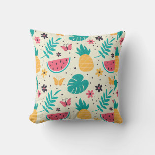 Patroon Tropisch Fruit Watermeloen Ananas En Bloem Kussen