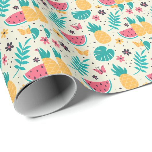 Patroon Tropische Fruit Watermelon Pineappel Cadeaupapier (Rol Hoek)