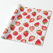 patroon van aardbeien en stippen cadeaupapier (Uitgerold)