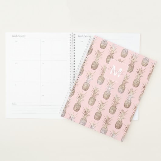 patroon van ananassen met gulden en blozen planner (Display)