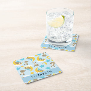 Patroon van Beren, teddyberen, sterren, Jouw naam Vierkante Kartonnen Onderzetter