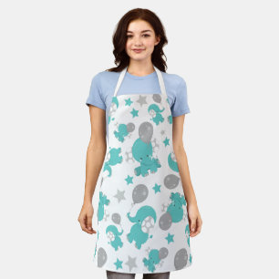 Patroon van blauw-olifantenblauw, luifaantjes, ste schort