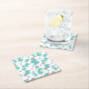 Patroon van blauw-olifantenblauw, luifaantjes, ste vierkante kartonnen onderzetter