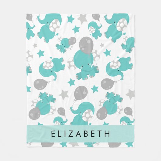 Patroon van blauwe olifanten, sterren, Jouw naam Fleece Deken (Voorkant)