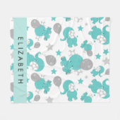 Patroon van blauwe olifanten, sterren, Jouw naam Fleece Deken (Voorkant (Horizontaal))