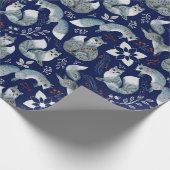 Patroon van blauwe polaire koeien, Planten op mari Cadeaupapier (Hoek)