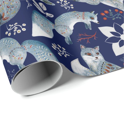 Patroon van blauwe polaire koeien, Planten op mari Cadeaupapier (Rol Hoek)