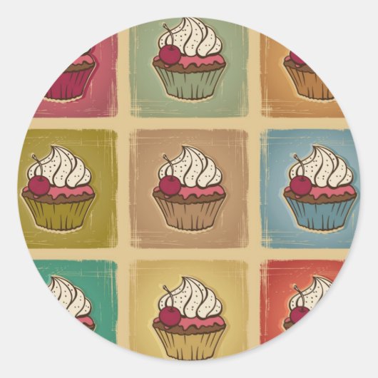  patroon van cupcakes ronde sticker (Voorkant)