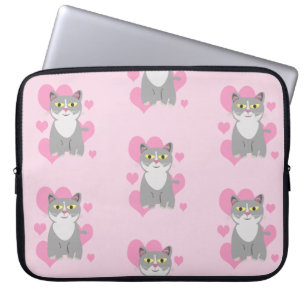 Patroon van de Cartoon van de Liefde van de Kat Laptop Sleeve