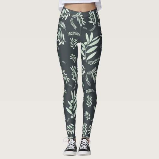 patroon van de natuurlijke olijftak leggings (Voorkant)