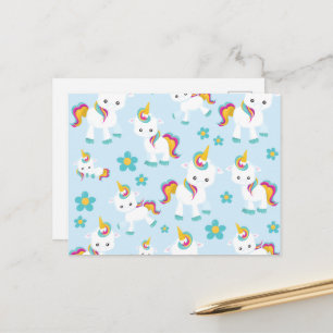 Patroon van de Unicorns, Cute Unicorns, Flowers Briefkaart