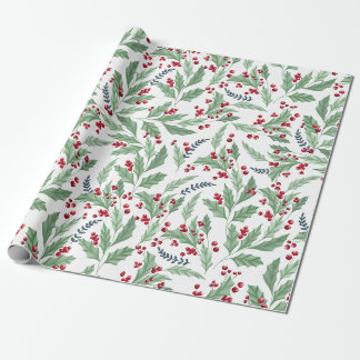 patroon van de waterverf van holbessen op bloem cadeaupapier
