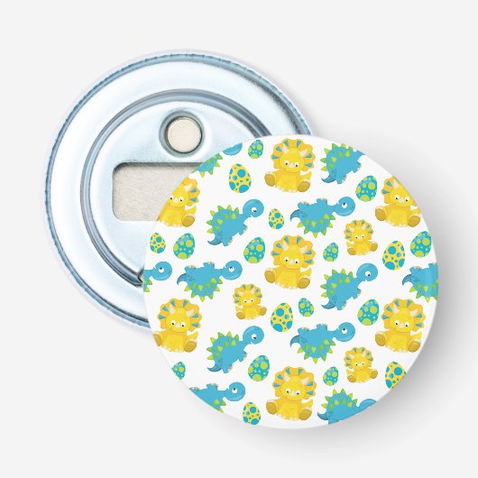 Patroon van dinosaurussen, luidopersen, Baby Dino Button Flesopener (Voorkant)