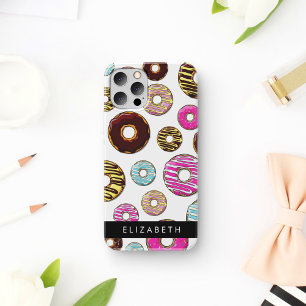 Patroon van donuts, kleurrijke donuts, Jouw naam iPhone 12 Pro Hoesje