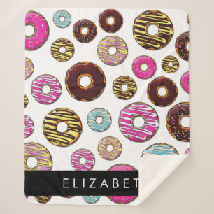 Patroon van donuts, kleurrijke donuts, Jouw naam Sherpa Deken
