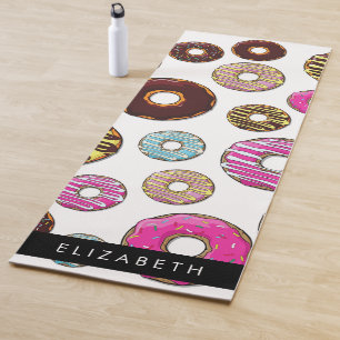 Patroon van donuts, kleurrijke donuts, Jouw naam Yogamat
