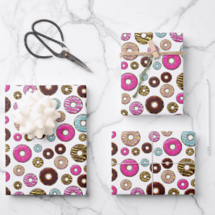 patroon van donuts, kleurrijke donuts, sproeten inpakpapier vel