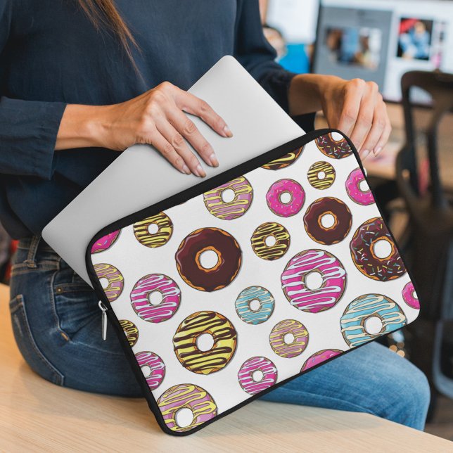 patroon van donuts, kleurrijke donuts, sproeten laptop sleeve (Creator heeft geüpload)