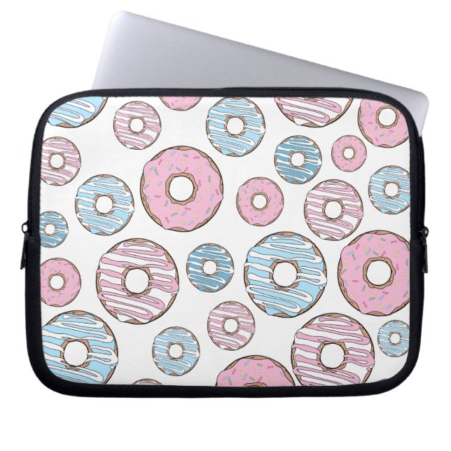 patroon van donuts, roze donuts, blauwe donuts laptop sleeve (Voorkant)