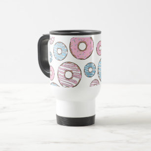 patroon van donuts, roze donuts, blauwe donuts reisbeker