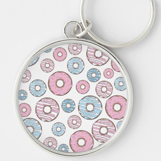 patroon van donuts, roze donuts, blauwe donuts sleutelhanger (Voorkant)