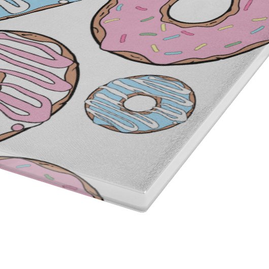 patroon van donuts, roze donuts, blauwe donuts snijplank (Hoek)