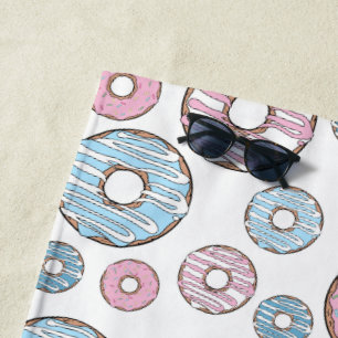 patroon van donuts, roze donuts, blauwe donuts strandlaken
