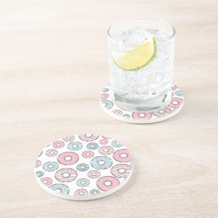 patroon van donuts, roze donuts, blauwe donuts zandsteen onderzetter
