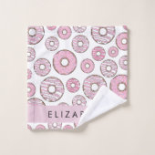 Patroon van donuts, roze donuts, ijs, Jouw naam Bad Handdoek (Wasdoekje)