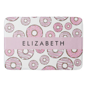 Patroon van donuts, roze donuts, ijs, Jouw naam Badmat