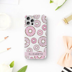Patroon van donuts, roze donuts, ijs, Jouw naam iPhone 12 Pro Hoesje