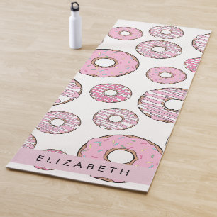 Patroon van donuts, roze donuts, ijs, Jouw naam Yogamat