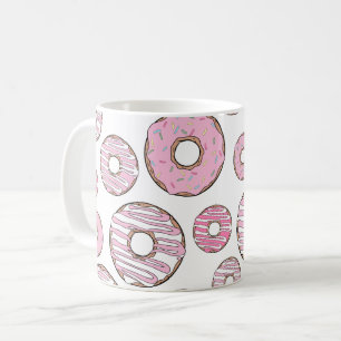 patroon van donuts, roze donuts, sproeten koffiemok