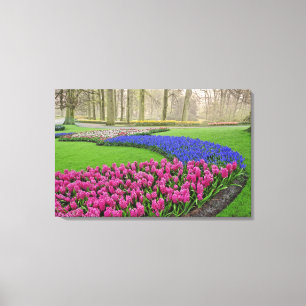 Patroon van druifhyacint, tulpen en 2 canvas afdruk