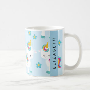 Patroon van eenhoorns, leuke eenhoorns, Jouw naam Koffiemok