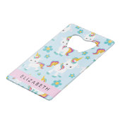 Patroon van eenhoorns, leuke eenhoorns, Jouw naam Kredietkaart Flessenopener (Voorkant Gekanteld)