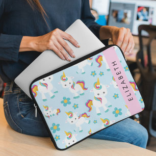 Patroon van eenhoorns, leuke eenhoorns, Jouw naam Laptop Sleeve